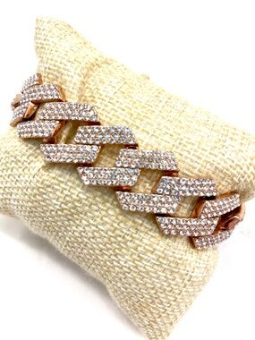 Rose Gold Pave Cuban Link Bracelet with Clear Crystals